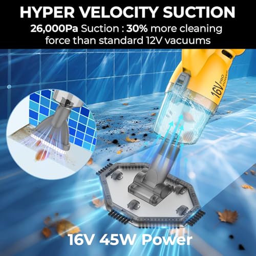 16V Cordless Handheld Pool Vacuum - 26,000Pa Hyper Suction