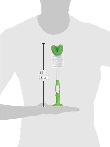 Brand - Mama Bear Baby Bottle Brush with Nipple Cleaner and Suction Cup Stand, White (Pack of 3)