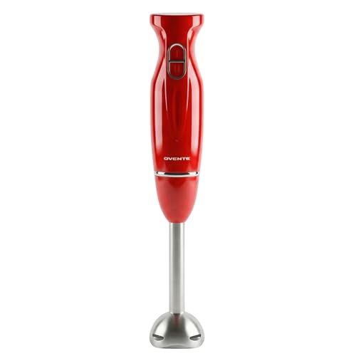 OVENTE Immersion Hand Blender, 300W Corded Electric Handheld Stick Mixer with 2 Mixing Speeds and Stainless Steel Blades for Smoothies, Purees & Baby Food, Red HS560R