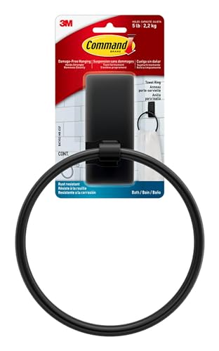 Command Hand Towel Holder Matte Black with Water Resistant Command Strips, Rust Resistant Bathroom Organizer, Holds up to 5 lbs
