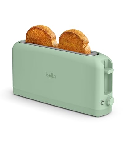 bella 2 Slice Slim Toaster, Fits-anywhere™ Kitchenware, 6 Setting Shade Control with Reheat & Cancel Buttons, Fits Sourdough, 10” Long Slot, Anti Jam & Auto Shutoff, 900 Watt, Seaglass