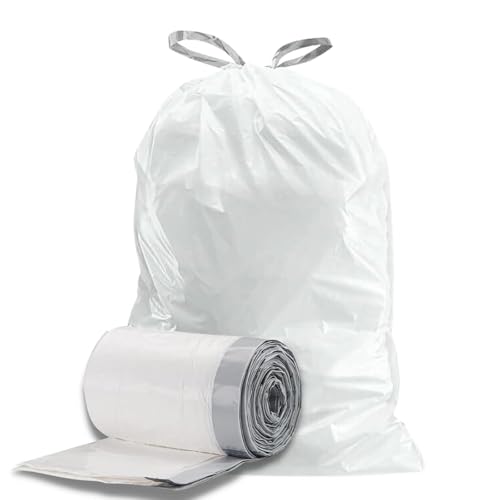 Plasticplace Trash Bags, Compatible with Simplehuman Code H, 8-9 Gallon Trash Can Liners, White Drawstring Garbage Bags, 100 Count Heavy Duty