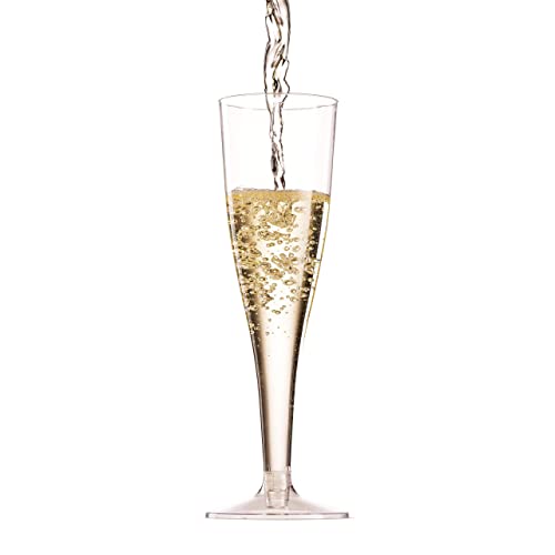 Munfix 100 Plastic Champagne Flutes - 5 Oz Disposable Clear Champagne Glasses for Parties, Mimosa Bar, Events, Wedding and Shower Party Supplies - Toasting Cocktail Cups