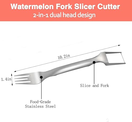 Watermelon Cutter, 2-in-1 Stainless Steel Fruit Cutter, Dual Head Watermelon Fork Slicer Tool, Summer Fruit Cutting Kitchen Gadget for Home (2PCS)