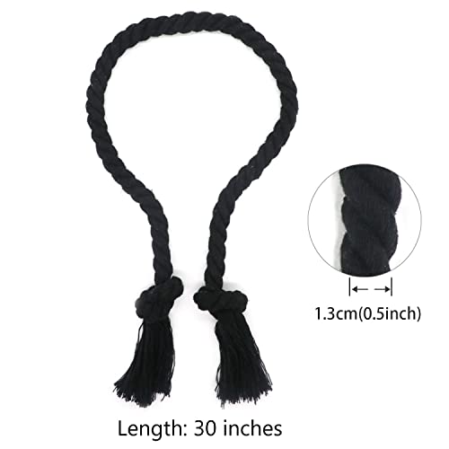 4 Pack Curtain Ties, Outdoor Curtain Tiebacks Rope for Patio Gazebo Pergola Cabana, Natural Cotton Curtain Holders, Village Rural Rustic Farmhouse Curtain Holdbacks for Drapery, Black