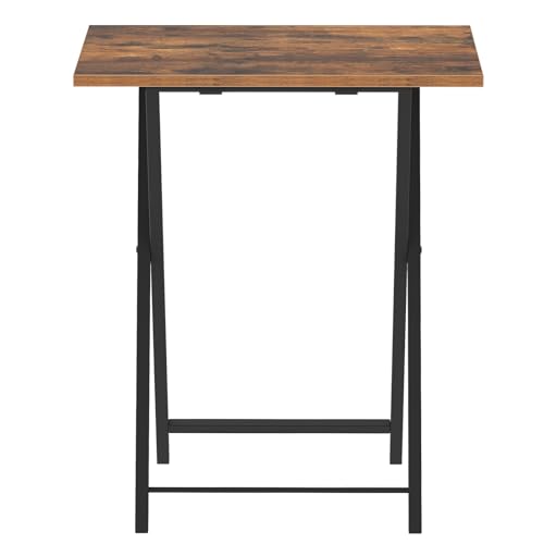 HOOBRO Folding TV Tray Tables, Set of 2 Side Table for Small Space, Industrial Snack Tables for Eating at Couch, Stable Metal Frame, Easy Assembly, Space Saving, Rustic Brown and Black BF25BZ01