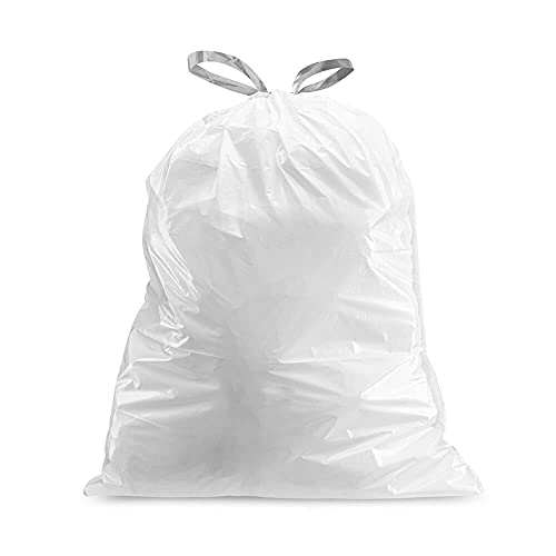 Plasticplace Custom Fit Trash Bags Compatible with Simplehuman Code J 50 Count White Drawstring Garbage Liners 10-10.5 Gallon 21"x28" Tear-Resistant LLDPE Bags for Kitchen Bathroom & Office