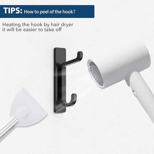 pickpiff Wall Hooks for Coat and Towel: 13LB Strong Adhesive Door Hanger Stick on, Black 4 Pack