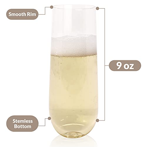 Reli. Champagne Flutes Plastic | 25 Pack | 9 oz - Clear | Stemless Premium Plastic Champagne Flutes | Party-Perfect for Celebrations
