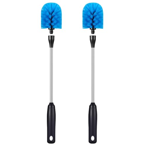 Stainless Steel Bottle Brush with Replaceable Head, Long Handle Scrub Brush for Water Bottles, Glasswares, Mugs, Flasks, Tumblers, Vases, and Kitchen Sink, 2 Pack, 15 in