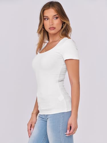 ANRABESS Women Short Sleeve Tops Scoop Neck Ribbed Knit Slim Fitted Basic Tee Shirt Casual Summer Clothes 2026 Spring Outfits