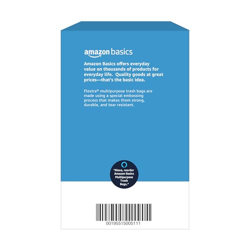 Basics Flextra Multipurpose Drawstring Trash Bags, 30 Gallon, 50 Count, Tear Resistant
