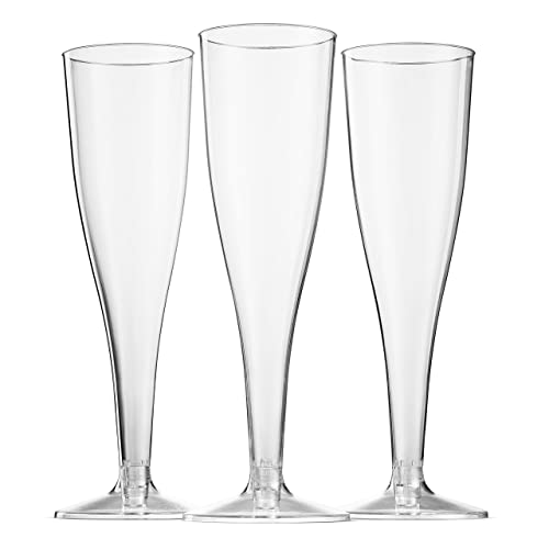 Munfix 100 Plastic Champagne Flutes - 5 Oz Disposable Clear Champagne Glasses for Parties, Mimosa Bar, Events, Wedding and Shower Party Supplies - Toasting Cocktail Cups