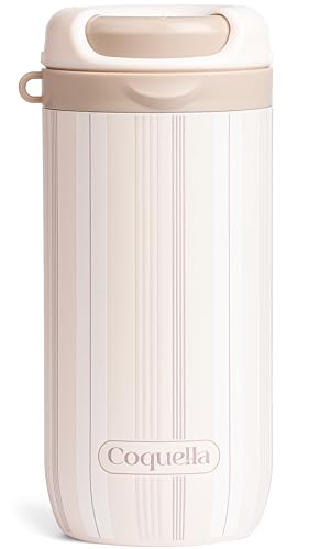 15 oz Stainless Steel Coffee Tumbler with Twist-Open Lid, Insulated Travel Mug for Iced Coffee Cold Brew and Warm Beverages, Leakproof, BPA-Free, Cup Holder Friendly, Stripe Cream
