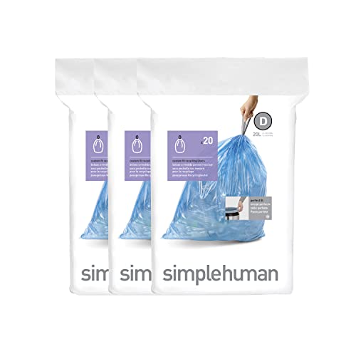 simplehuman Code D 60 Count, Genuine Custom Fit Liners, Drawstring Trash Bags in Dispenser Packs, 20 Liter / 5.3 Gallon, Blue