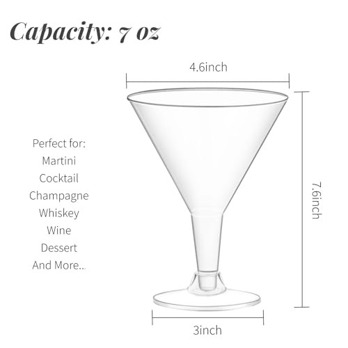 Zezzxu 24 Pack Plastic Martini Glasses 7 Oz Disposable Cocktail Glasses, Tall Mini Martini Glasses Perfect for Fall Halloween Party Birthday Wedding and All Events