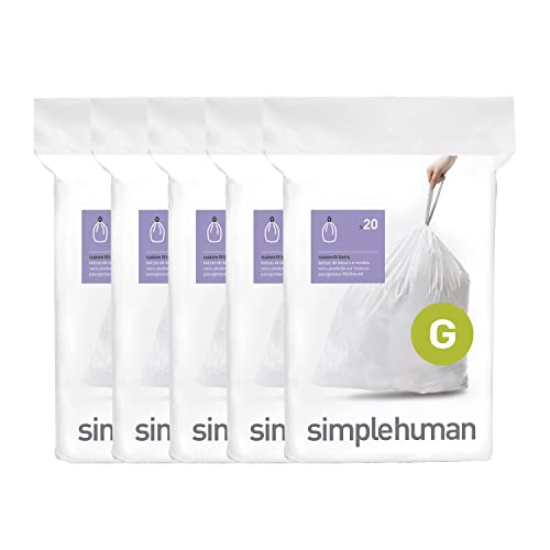 simplehuman Code G 100 Count Custom Fit Liners, Drawstring Kitchen Trash Bags, One-by-One Mess-Free Dispense, Extra Thick & Double Seamed, 50% PCR Plastic, 30 Liter / 8 Gallon, White