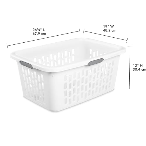 Sterilite Laundry Basket, Plastic Clothes Hamper, Large Rectangle Bin with Comfort Grip Handles and Reinforced Rim, 2 Bushel Capacity, White, 6 Pack