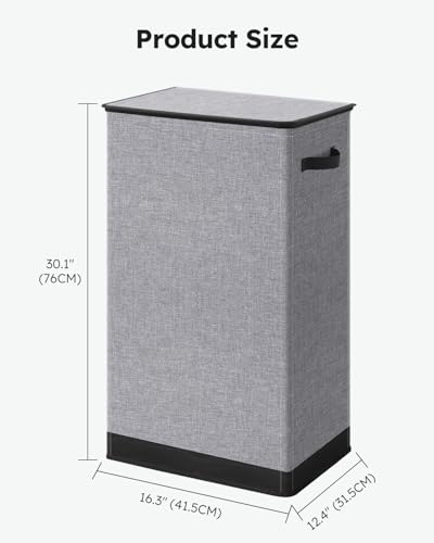 SOLEDI Laundry Hamper with Lid 100L Large & Tall Collapsible Laundry Basket, Clothes Hamper with Bag Removable Easy to Carry, Dirty Hampers for Bedroom, Bathroom, Dorm, College, Grey