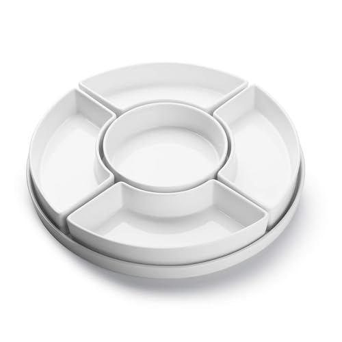 Sweese Porcelain Divided Serving Dishes, Relish Tray, Serving Bowls for Parties - Perfect for Chips and Dip, Veggies, Candy and Snacks, White