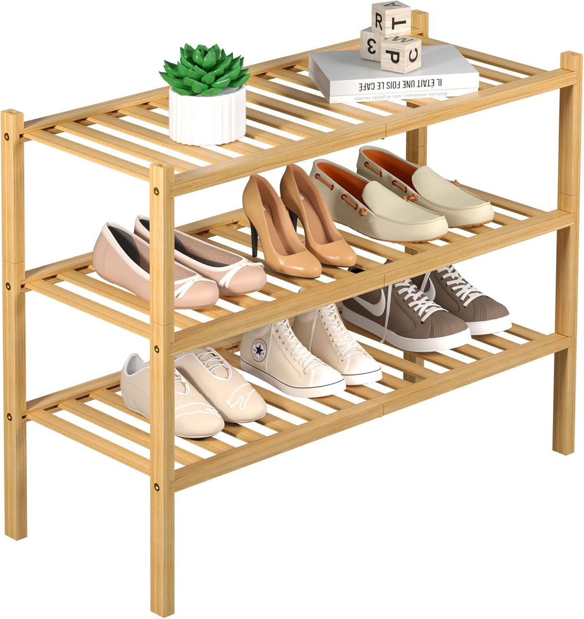 3 Tier Bamboo Shoe Rack for Closet Free Standing Shoe Shelf