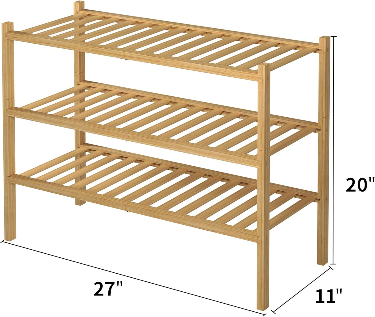 3 Tier Bamboo Shoe Rack for Closet Free Standing Shoe Shelf