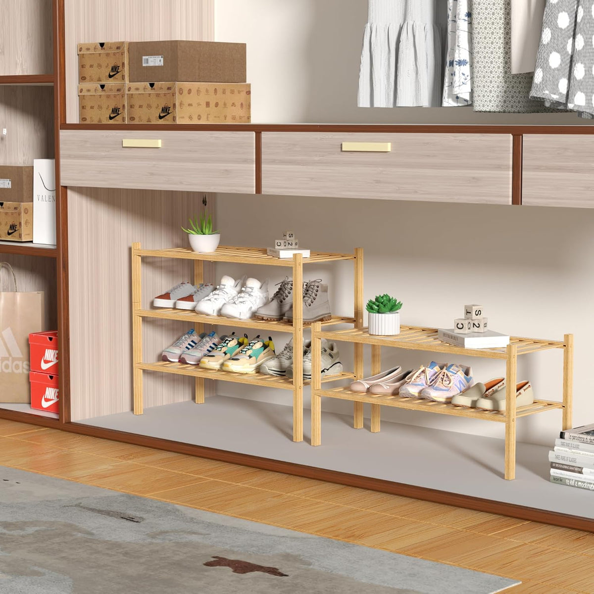 3 Tier Bamboo Shoe Rack for Closet Free Standing Shoe Shelf