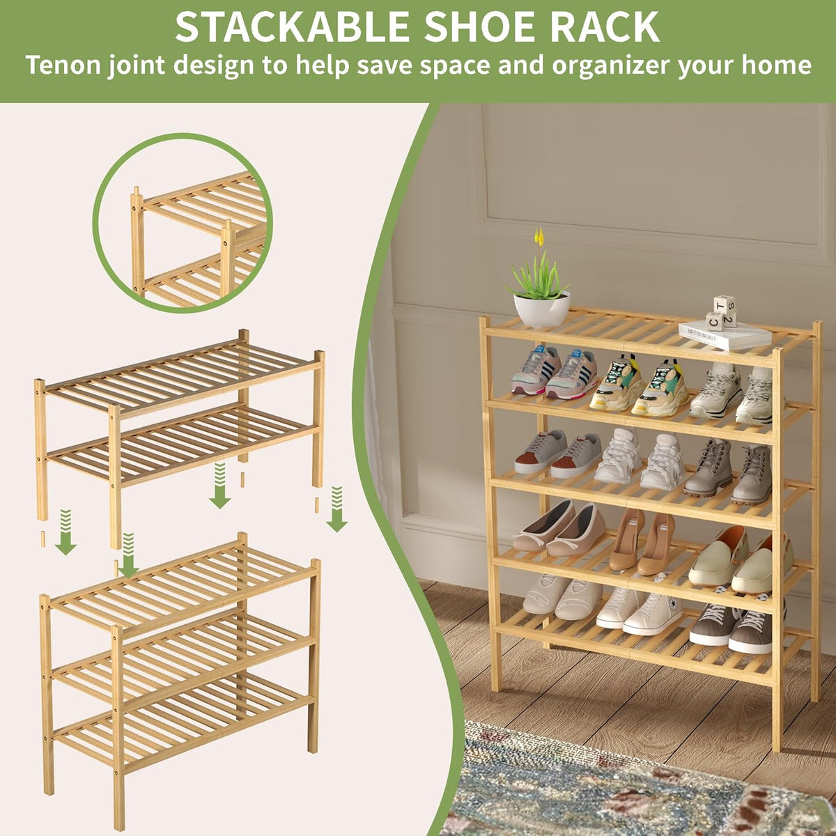 3 Tier Bamboo Shoe Rack for Closet Free Standing Shoe Shelf