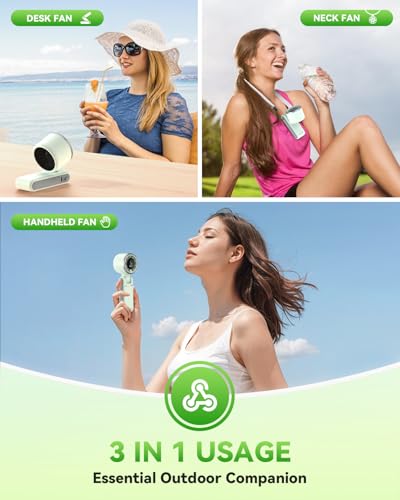 PlayHot Portable Handheld Turbo Fan, 5 Gear Wind, Battery Operated, Up to 12 Working Hours, 3 IN 1 Hand Fan with Air Turbo Tech Cooling Fans for Outdoor Activities, Travel, Beach (Green)