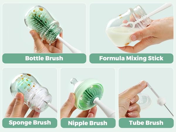 Momcozy Electric Baby Bottle Brush Set with Drying Rack, 7-in-1 Powered Bottle Cleaner & Formula Mixer, Portable Newborn Essentials for Pump Parts & Travel.