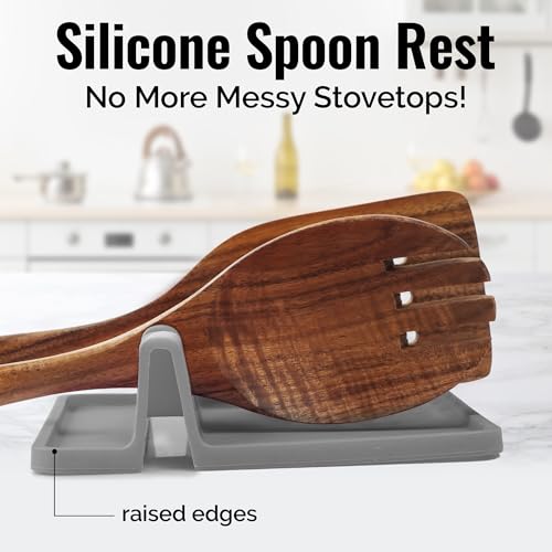 Zulay Kitchen Spoon Rest for Multiple Utensils High Heat-Resistant Silicone Drip Pad, BPA-Free Spoon Holder for Stove Top, Kitchen Gadget Holder for Ladles, Tongs, Cooking Spatula - Makes Great Gift