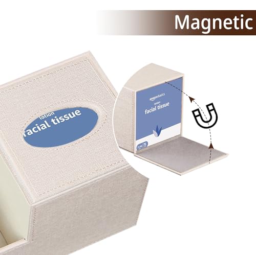 PU Leather Square Tissue Box Cover - Multi-Functional Tissue Box Holder, Tissue Box Cover with Storage,Tissue and Remote Control Holder, Cube Tissue Box Organizer Bedroom Nightstand End Table