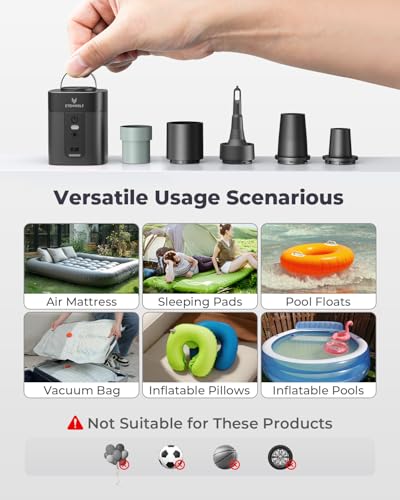 ETENWOLF AIR 3 Air Pump for Inflatables with 2600 mAh Battery & Camping Light, Ultra-Fast and Mini Electric Air Pump, Inflate Deflate for Air Mattress, Pool Floats, Vacuum Storage Bags