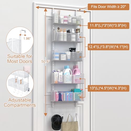 VyGrow Over The Door Organizer, Metal Door Organizer Hanging with 5 Adjustable Baskets and Coat Hook