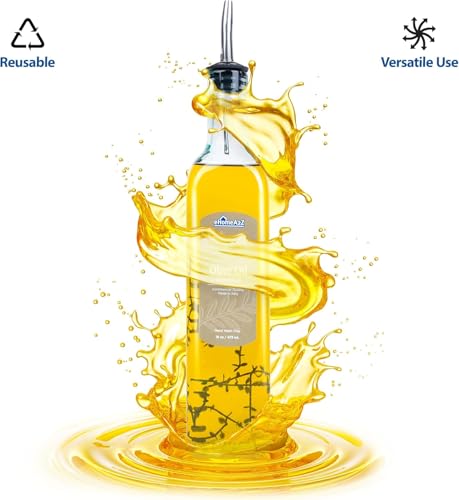 EHOMEA2Z Italian Glass Olive Oil Dispenser Bottle - 16 Oz, Oil and Vinegar Cruet with Stainless Steel Spout for Kitchen, Slight Green Tint (1, 473ml)