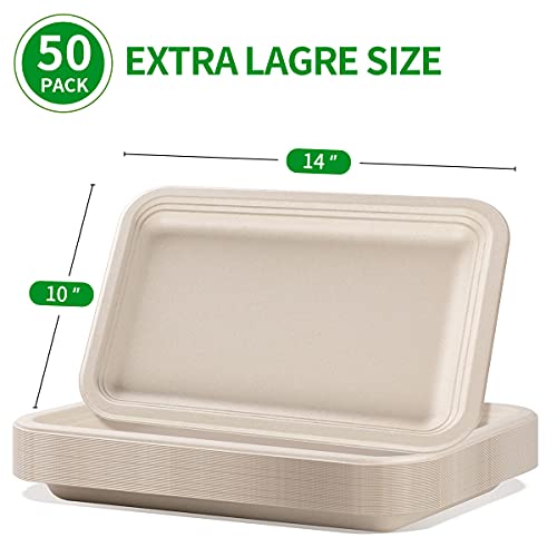 bloomoon 50 Pack 14 inch Disposable Crawfish Trays,Large Paper Plates 14 inch Food Trays Disposable for Seafood Lobster Crab BBQ, Crawfish Boil Party Supplies