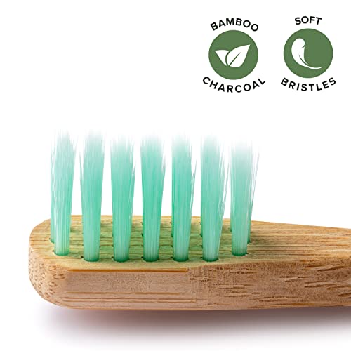 GREENZLA Kids Bamboo Toothbrushes, Natural Toothbrush Set, Soft Bristles, Durable Charcoal Wooden Brushes, Compostable Design for Toddlers and Children, 6 Pack