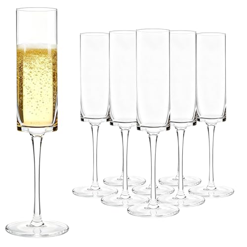 GuanQiao 24-Pack Plastic Champagne Flutes, 6oz Clear Square Disposable Toast Glasses, Heavy Duty Shatterproof Recyclable Wine Glasses for Party Wine Tasting Wedding New Years Eve Party Supplies