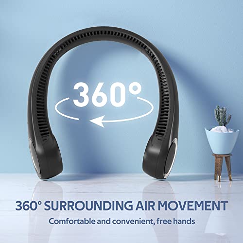 Portable Neck Fan, Hands Free Bladeless, 360° Cooling Personal Fan,Wearable Quiet Fan for Outdoor Indoor, Birthday Gifts for Men Women Mom Dad, 4000mAh Battery USB Rechargeable, 3-Speeds( Black)