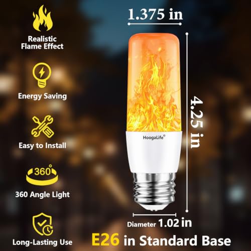 HoogaLife Flame Light Bulbs, Warm Flickering Light Bulbs Effect of Real Fire, E26 Flame Light Bulb for Christmas, Halloween, Party Patio Porch Home
