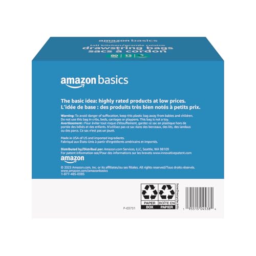 Basics Ultra-Force Tall Kitchen Drawstring Trash Bags, Classic Clean Scented, 13 Gallon, 80 Count with Odor Control