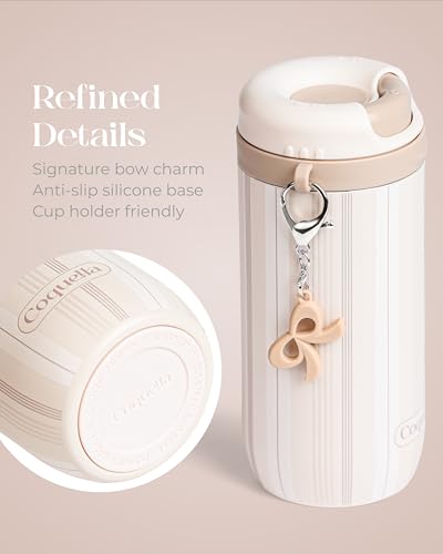 15 oz Stainless Steel Coffee Tumbler with Twist-Open Lid, Insulated Travel Mug for Iced Coffee Cold Brew and Warm Beverages, Leakproof, BPA-Free, Cup Holder Friendly, Stripe Cream