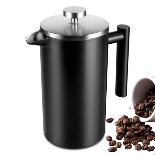 34 OZ Large French Press, Premium Stainless Steel Sturdy Insulated French Press Coffee Maker, 4-8 Cups French Coffee Press, Tea Presses for Home Kitchen Caming Loose Tea, Elegant Black