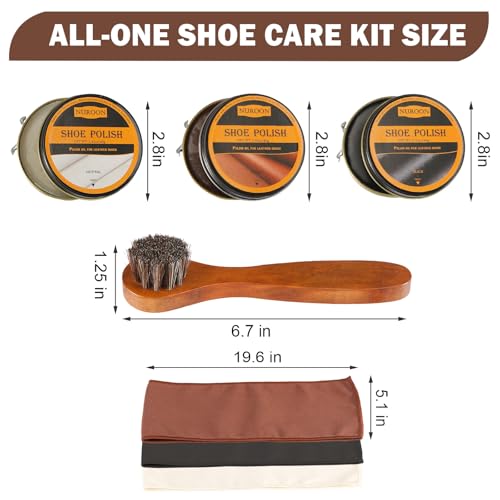 Nuroon 9 Pcs Shoe Polish Kit for Men & Women, 3 Pcs Horsehair Shoe Brushes, Brown Neutral Black Shoe Polish