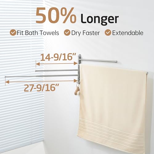 KES Adjustable Swivel Towel Rack 14.5 to 27.5 inch 4-Arm, Swing Out Towel Bar for Bathroom, Swinging Towel Rack for Bath Towels, 18/8 Stainless Steel Brushed Finish, A2107S4L70-2