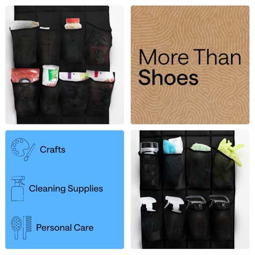 GORILLA GRIP Over the Door Shoe Organizer, 24 Large Pockets, Black
