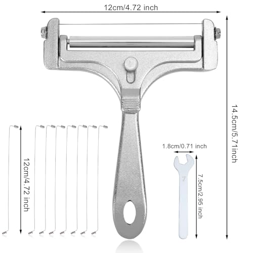 Stainless Steel Wire Cheese Slicer, Handheld Cheese Cutter with 8 Replacement Wires & Wrench Food Slicer for Block Butter Cutter Tools