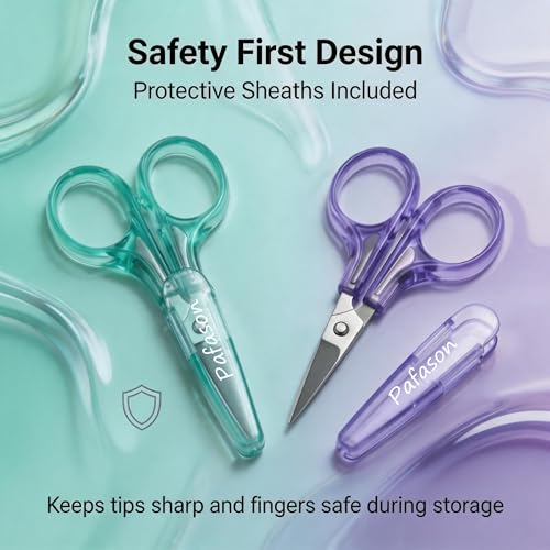 PAFASON Small Travel Embroidery Scissors Set Curved Straight Tip All Purpose for Quilting Sewing Knitting Crafting Cross Stitch Crochet Thread Yarn Paper Fabric Detail Multipurpose Cutting Safety Case