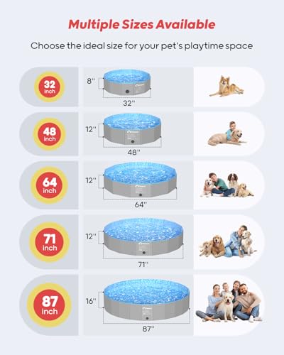 Peteast Foldable Dog Pool with Sturdy Round Design, Extra Large Portable Pet Bathtub, Durable 64" Diameter Portable Design for Backyard & Indoor Use (Includes 2 Flying Disks)