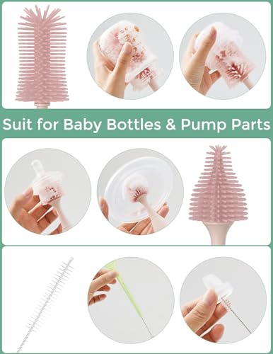 Momcozy Bottle Brush Kit with Push-Press Foam Design - Newborn Essentials Gift, Portable Cleaning Tool for Home & Travel, Baby Bottle Cleaner Brush for Breast Pumps & Nipples, Pink